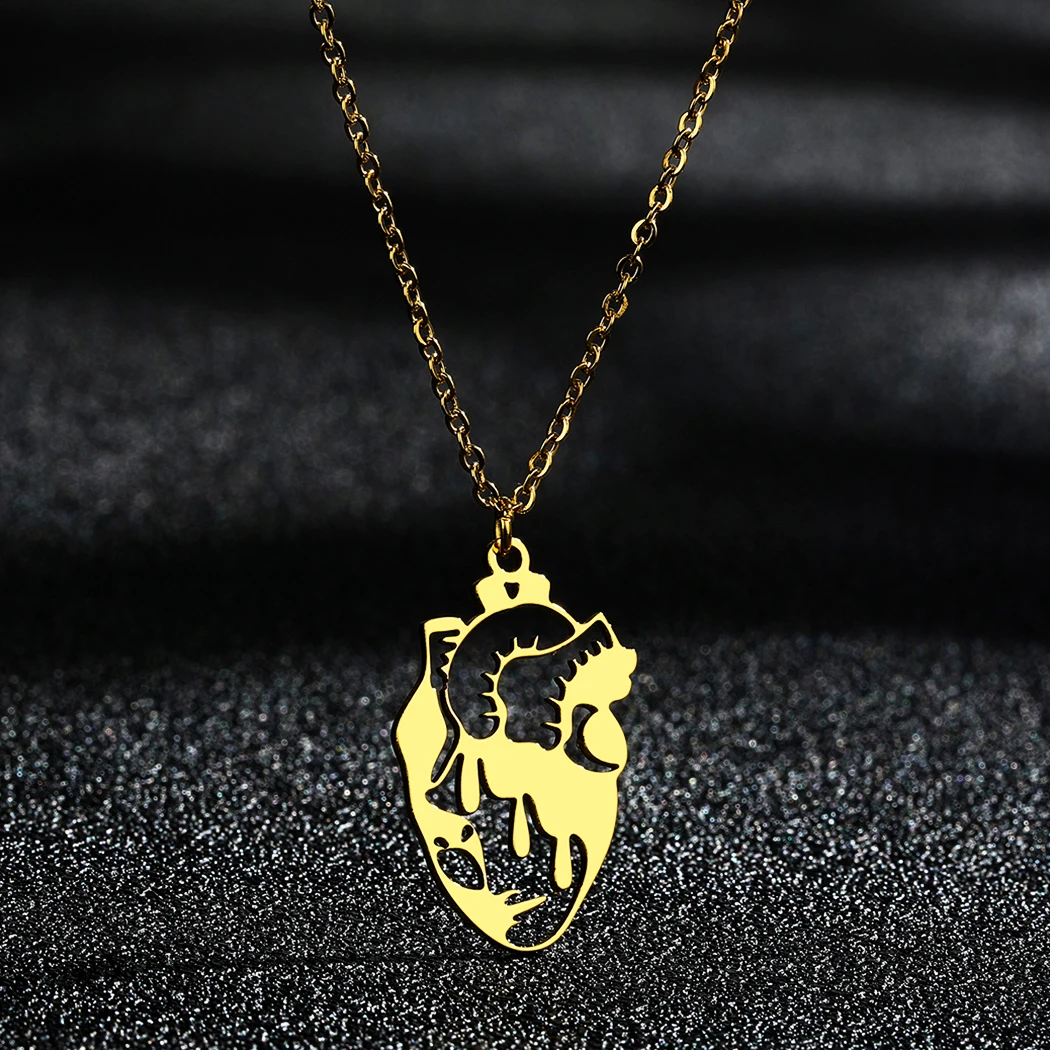 Hollow Heart Necklace for Women Girls Human Organs Shaped Pendant Stainless Steel Heart Charm Chain Collar Gift for Doctor Nurse