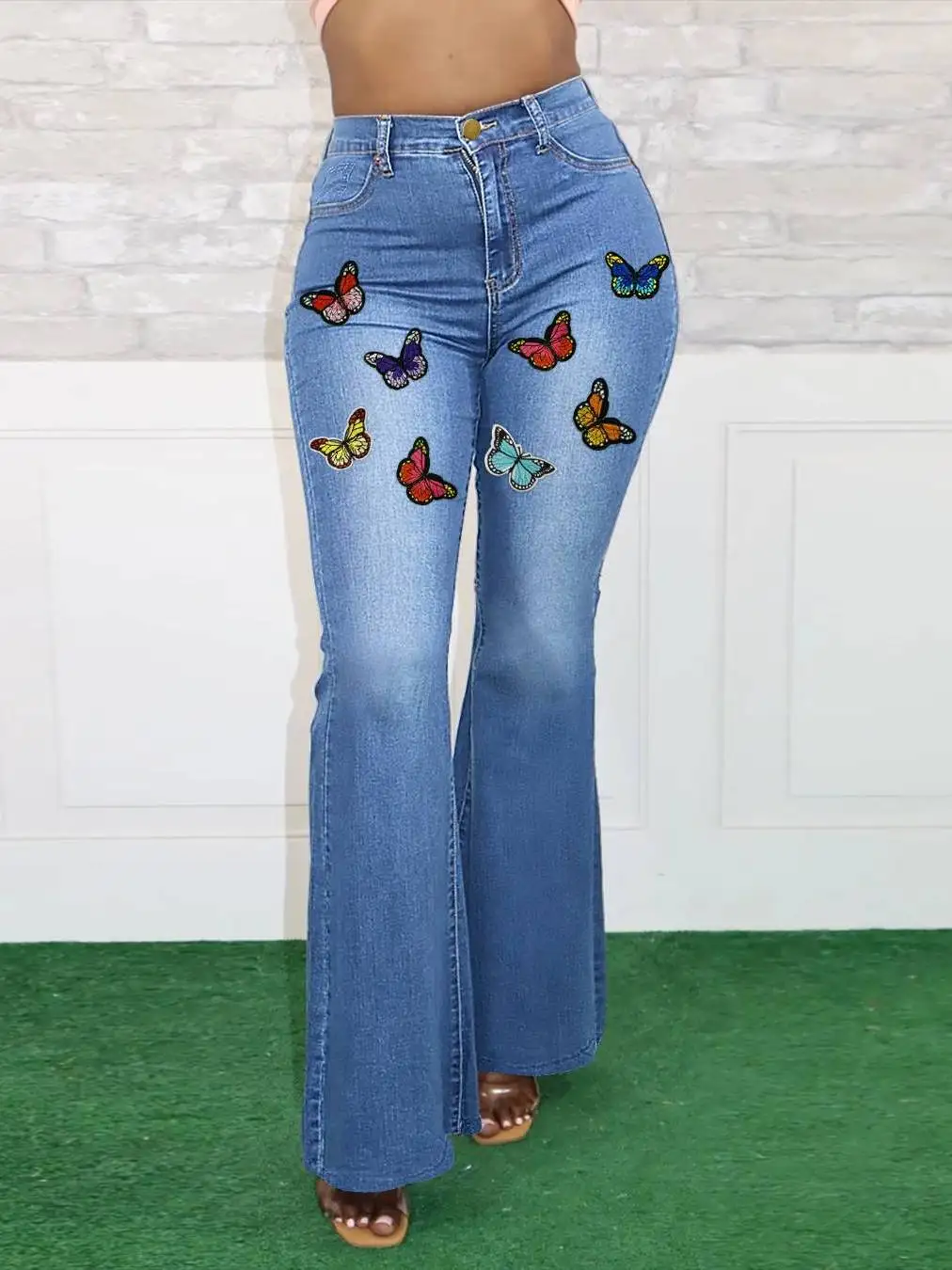 

FL04 New Women's Micro Elastic Personalized Embroidered Denim High Waist PU Fabric Cleanfit Sle Ladies Jeans