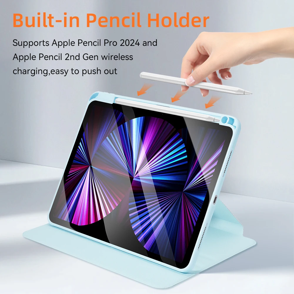 360° Rotation iPad Case for 2024 Air M2 Pro M4 iPad 10.9  Mini 6 10.2 7/8/9/10th Gen Pro 11 12.9 Tablet Cover