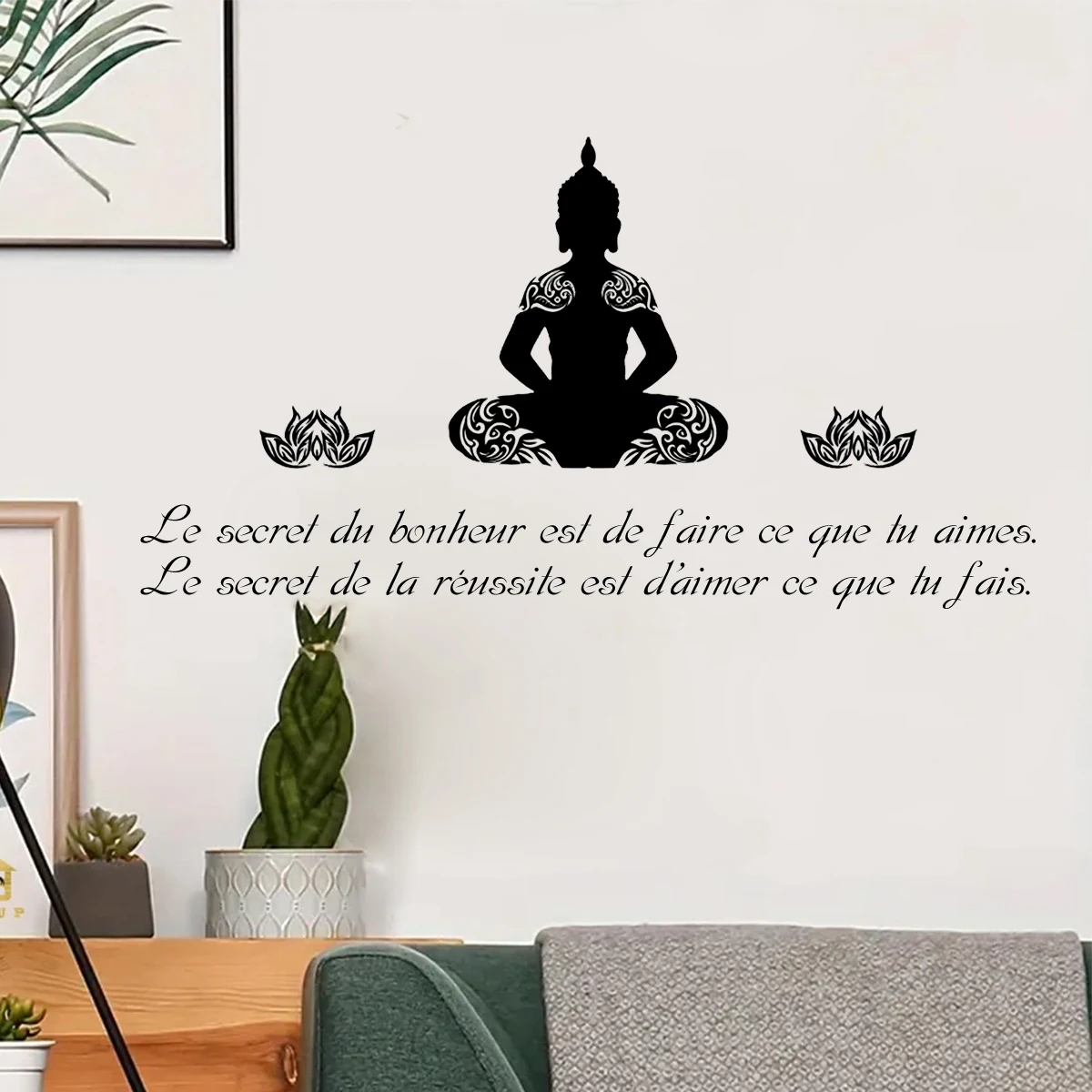 

French Buddha Quote Sticker Lotus Wall Sticker The Secret of Happiness Success Is What You Love Wall Decal Bedroom Living Room