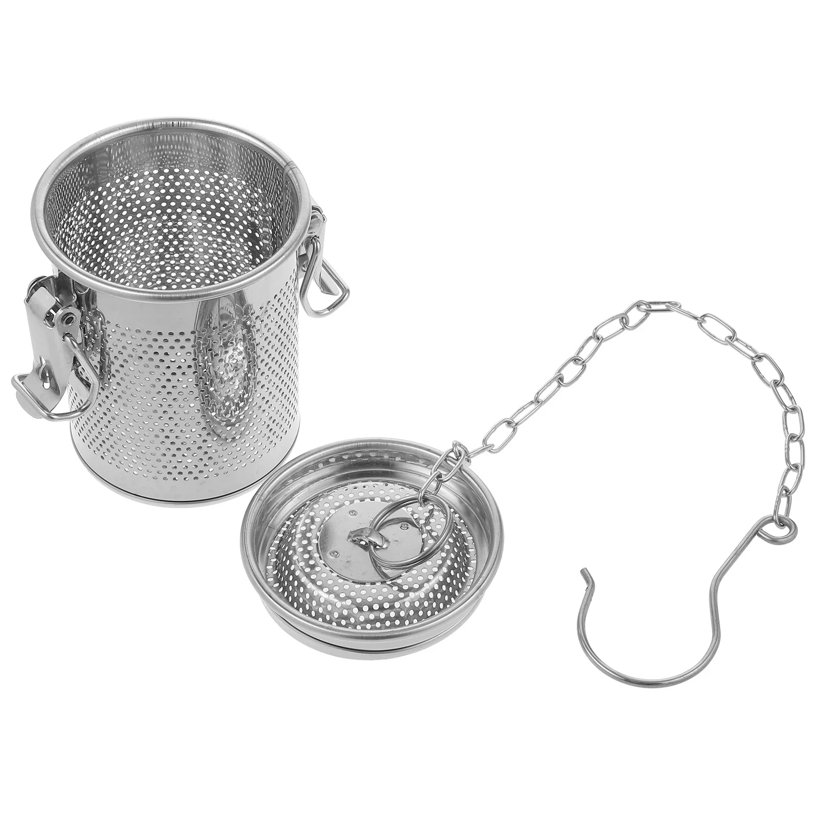 

Stainless Steel Seasoning Infuser Pot Stewed Steeper with Leak Proof Hook Chain Spice Strainer for Household Soup Brine Cooking