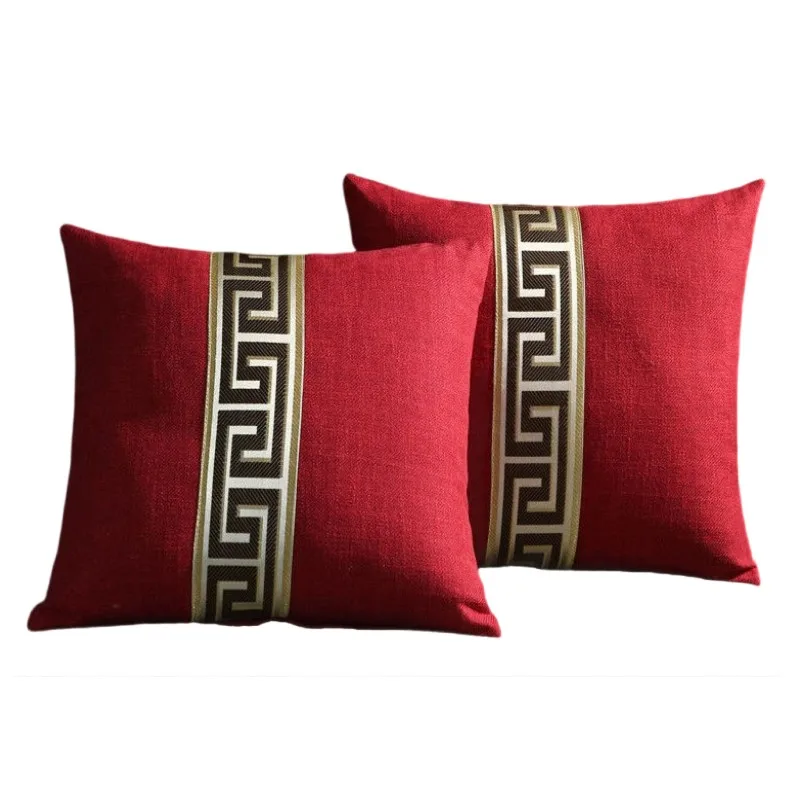2pcs 45x45cm Chinese Patchwork Luxury Cushion Covers Linen Red Cream Grey Blue Jacquard Splice Greek Key Christmas Pillow Case