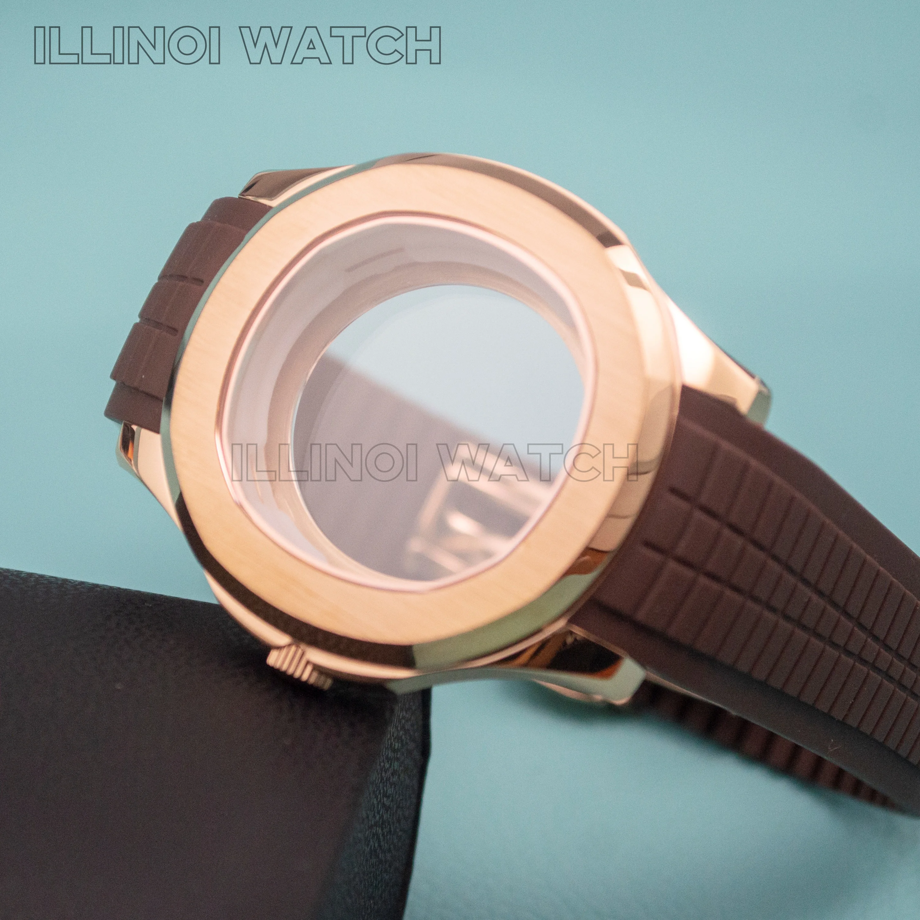 Stainless Steel Watch Case Strap Rubber Bracelet Sapphire Glass for NH35 NH36 Movement Nautilus AQUANAUT NH35 Rose Watch Case
