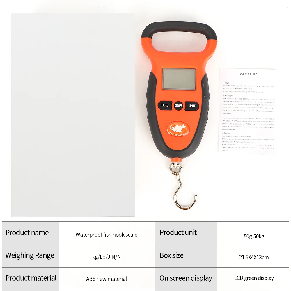 50KG/10g cyfrowa waga wędkarska Lb/KG/JIN/N przenośna wisząca waga wyświetlacz LCD wodoodporny uchwyt antypoślizgowy aparat ważący
