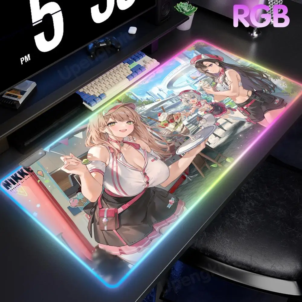 G_goddess of V_victory N_nikke Gabinete Pc Mouse Pad RGB Card Playmat Mouse Pad LED Large Mouse Mat Gamer Luminous Desk All Size