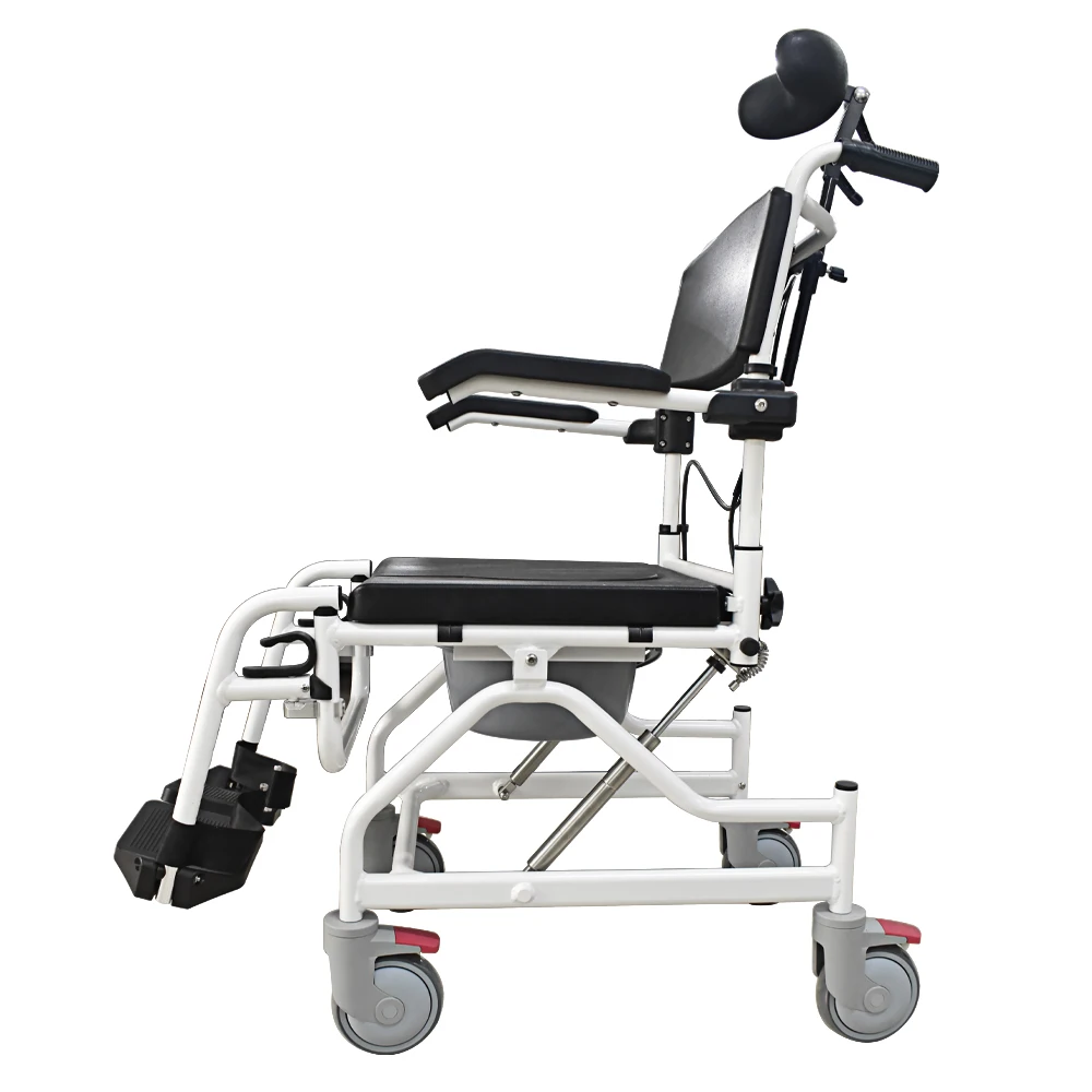 Coolfull Adjustable Reclining Shower Commode Chair with Headrest Tilt-in-Space Toilet with Padded Seat Bathroom Safety Equipment