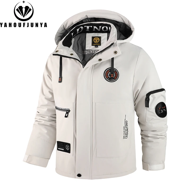 Męska zimowa kurtka outdoorowa wiatroodporna ciepła podróżna z kapturem casualowa modna sportowa wodoodporna kurtka do wspinaczki trekkingowej płaszcz męski