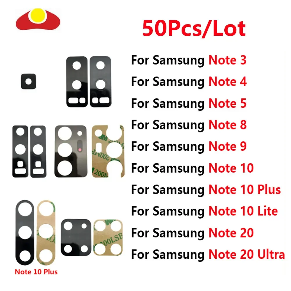 

50Pcs For Samsung Galaxy Note 3 4 5 8 9 10+ 20 ULtra 10 Lite Plus Rear Back Camera Lens With Sticker Replacement Part