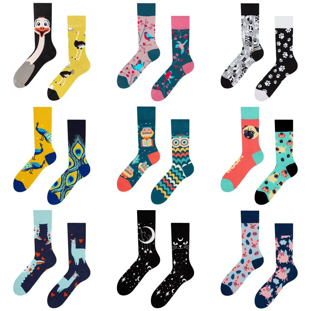 AB New Fashion Socks for Men and Women Colorful Cartoon Animal Cotton Sock Hip Hop Funny Plant Mushroom Bird Stocking