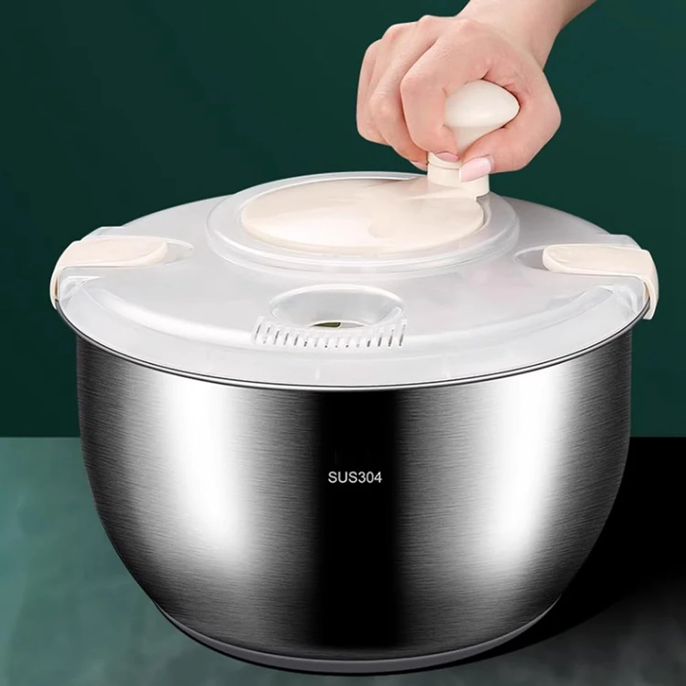 

AT44-6L Salad Spinner Stainless Steel Large Vegetable Washer With PP Lid For Fruit Washer Pasta & Fries Spinner Salad Dryer