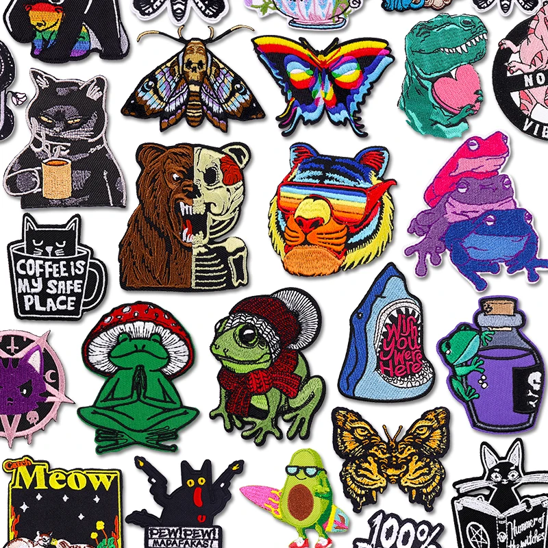 Bär Tiger Schmetterling Patch Tier Dinosaurier Katze bestickte Patches Nähen DIY Eisen auf Patches für Kleidung thermoklebende Patches