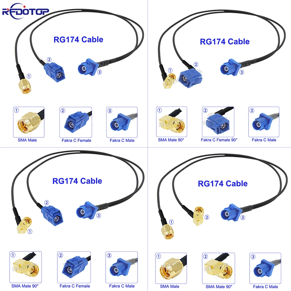 

Fakra C Male to 1x Fakra C Female &1x SMA Male/Female Connector 1 to 2 RG174 Y Type Splitter Cable GPS Antenna Extension Cord