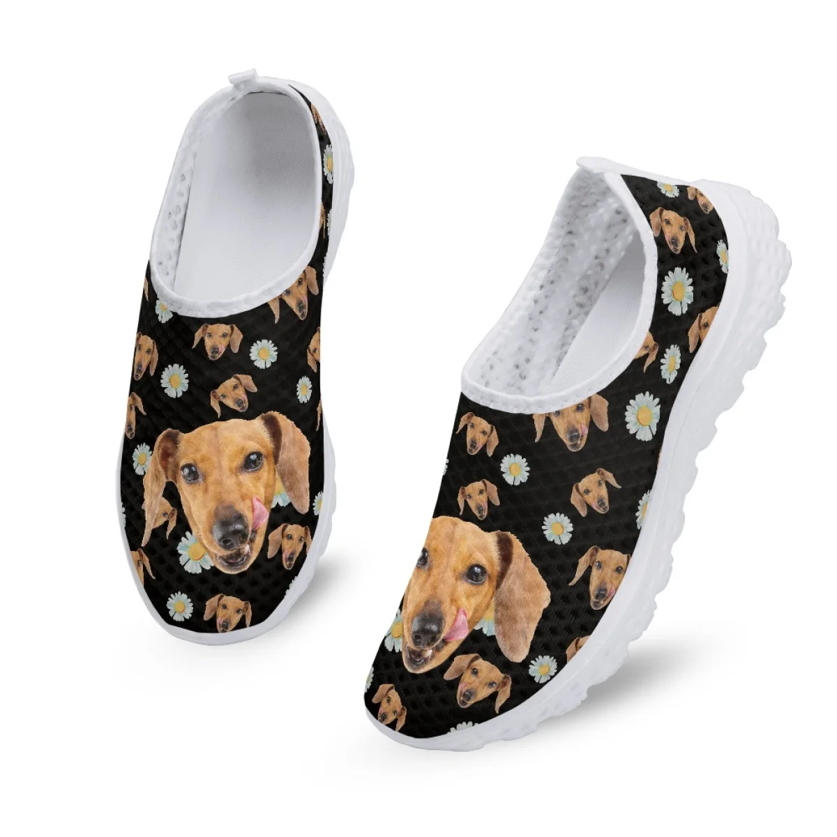 New Fashion Spring Breathable Slip-on Flat Shoes Dachshund Daisy Print Female Girls Mesh Running Sneakers Ladies Loafers Zapatos