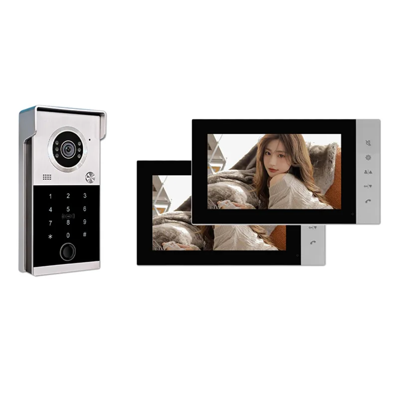 

7-дюймовый экран, 2 МП, 1080P, проводной видеодомофон с RFID-контролем доступа, паролем, функцией видеодомофона и глазком-просмотрщиком