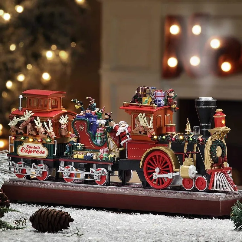 Animated Musical Santa's Train Express with Working Smokestack,Three Train Cars Animation Lights,motion Smoke Are Synchronized