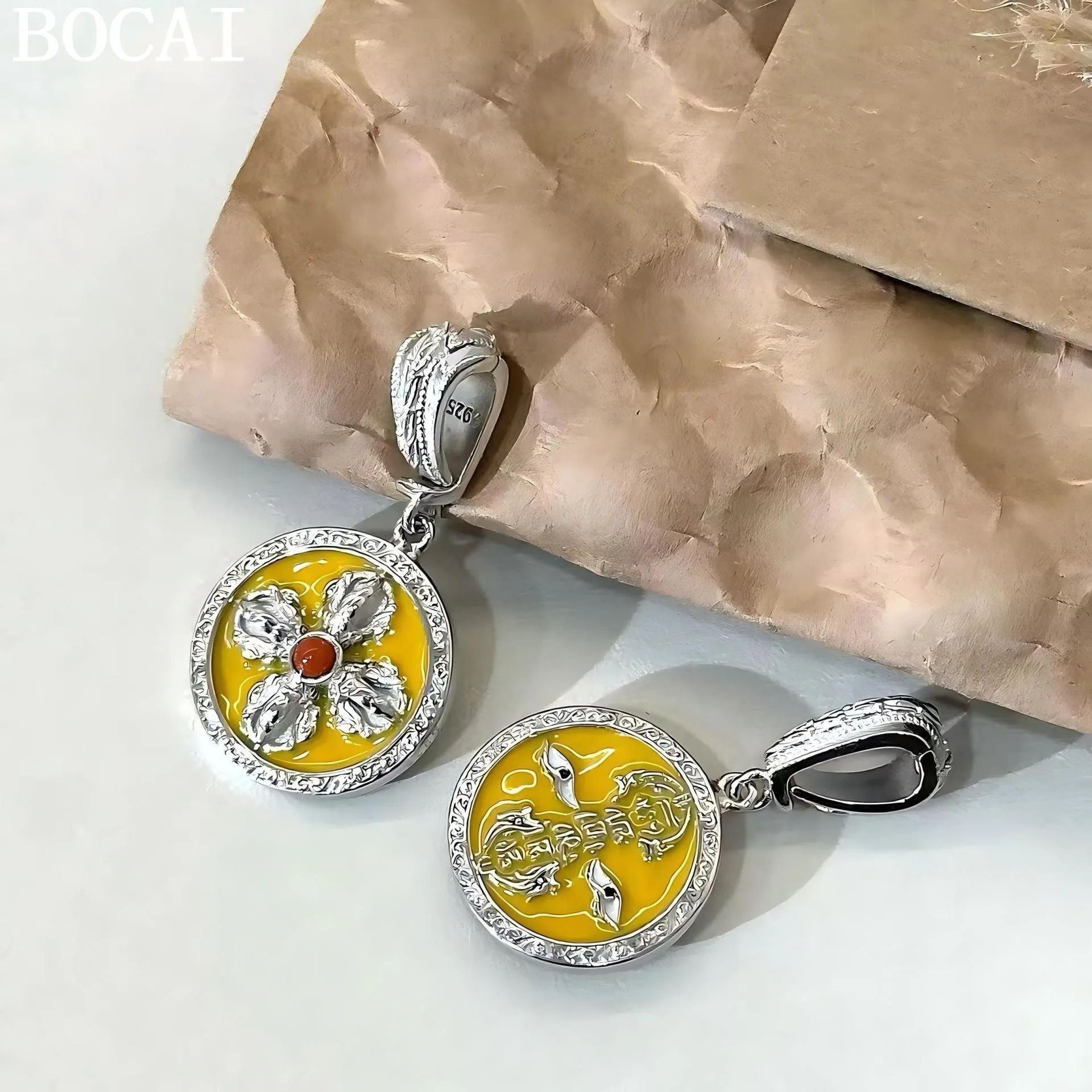 

Новый модный кулон BOCAI из стерлингового серебра S925 с инкрустацией стразами и желтым глазом бога богатства