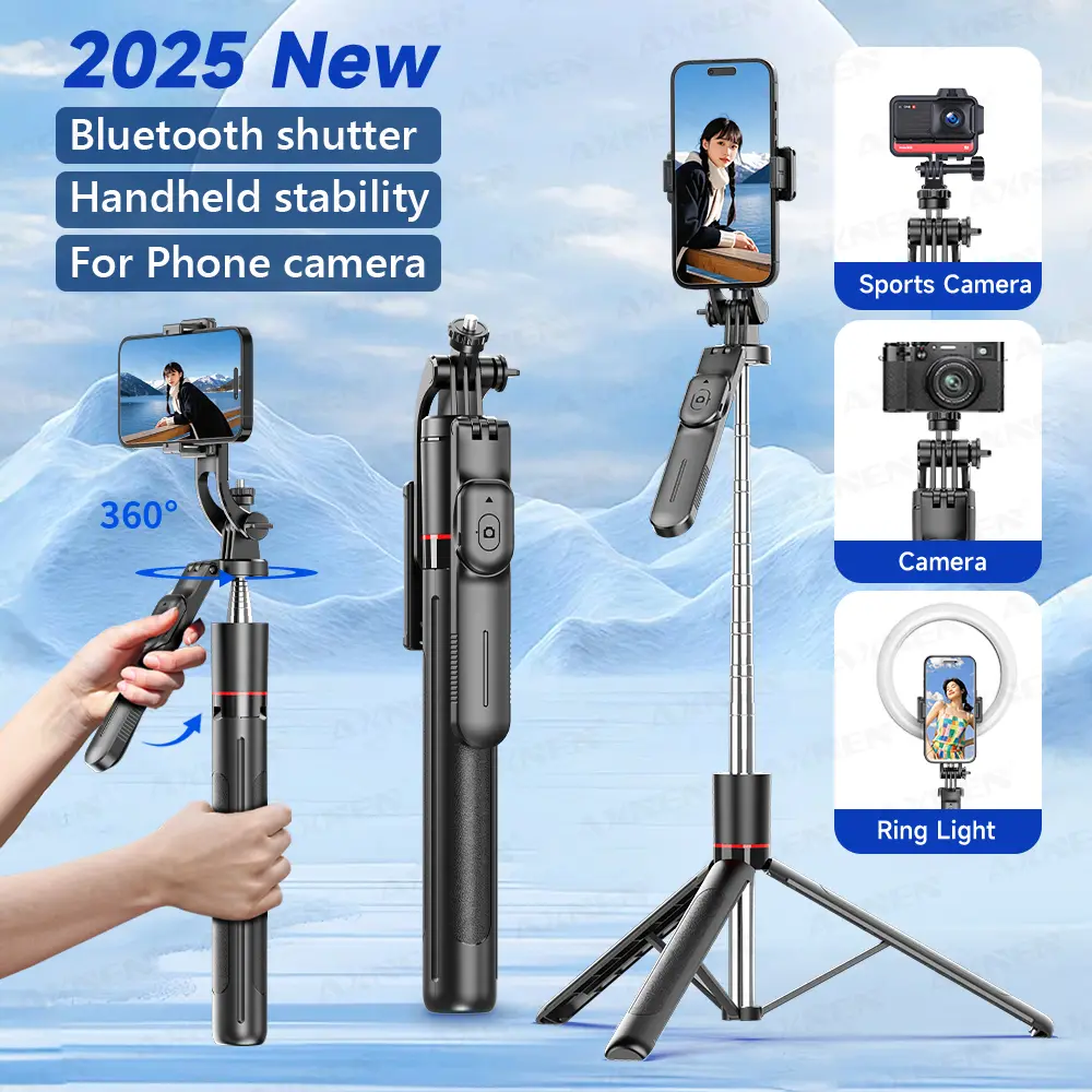 Tripé para selfie stick F16 com poste de 8 seções de 1708 mm de comprimento, controle remoto Bluetooth, 360 ° Rotação, interface 1/4, para câmera de telefone Vlog