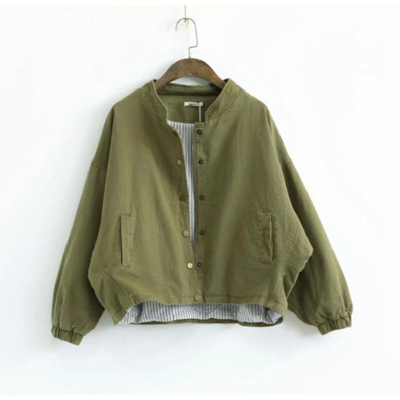 2024 Spring New Women Korean Children's Wear Army Green Work Suit Feng Shui Wash Cotton Cloth Short Windbreaker Coat