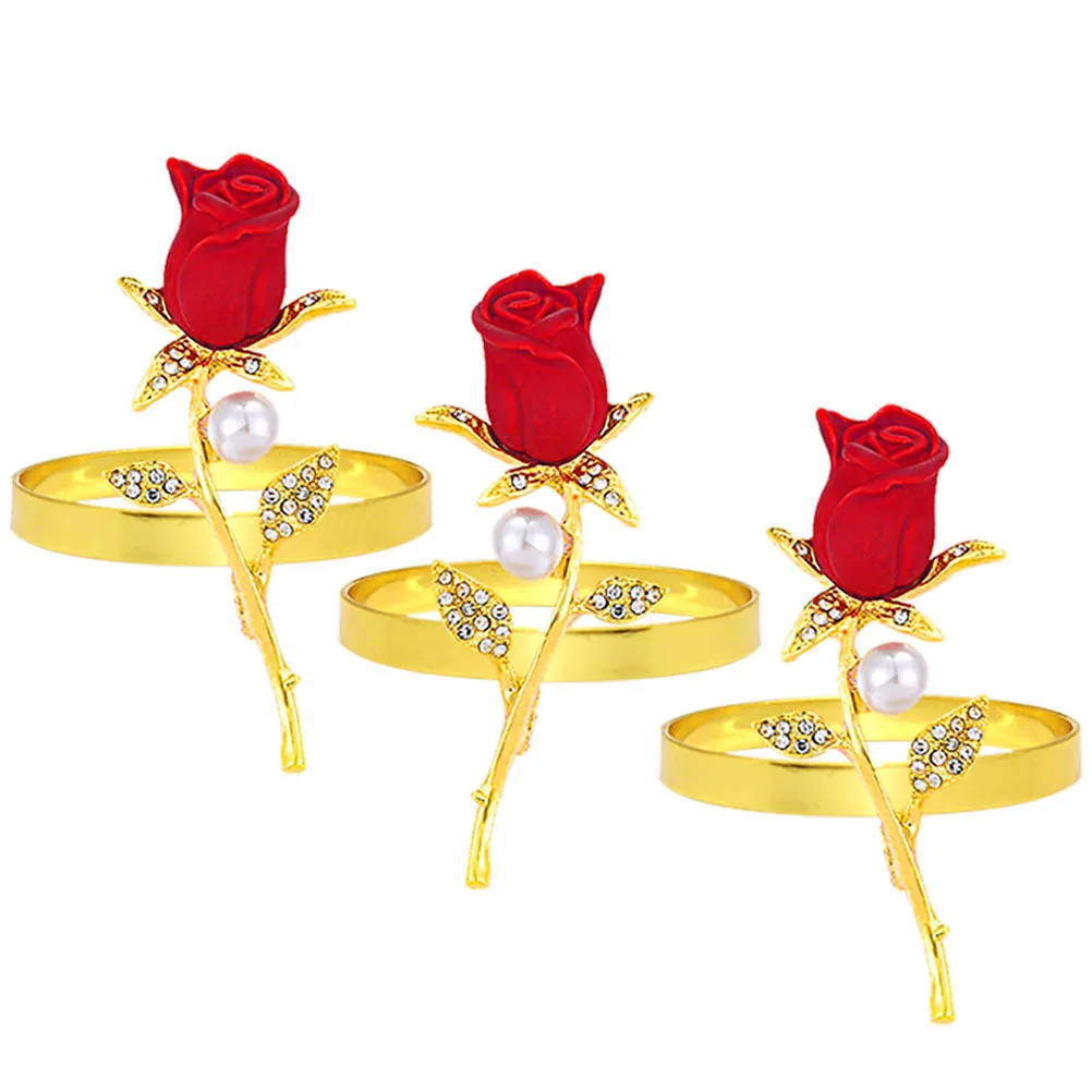 

3Pcs Elegant Flower Napkin Rings Alloy Dining Table Ornament for Celebration Banquet Festival Napkin Ring Decor