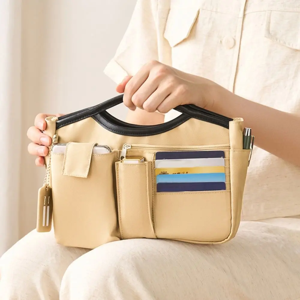 

Cosmetic Organizer Multi-Pocket Handbag Nylon Storage Bags Insert Bag Solid Color Fashionable Compartment Storage Bag