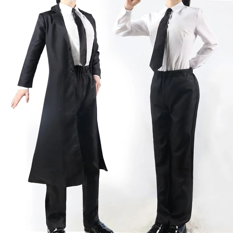 Makima-Disfraz de Cosplay con peluca para hombre y mujer, gabardina con chaqueta, traje negro, uniforme para Halloween, Carnaval, fiesta, trajes de Anime