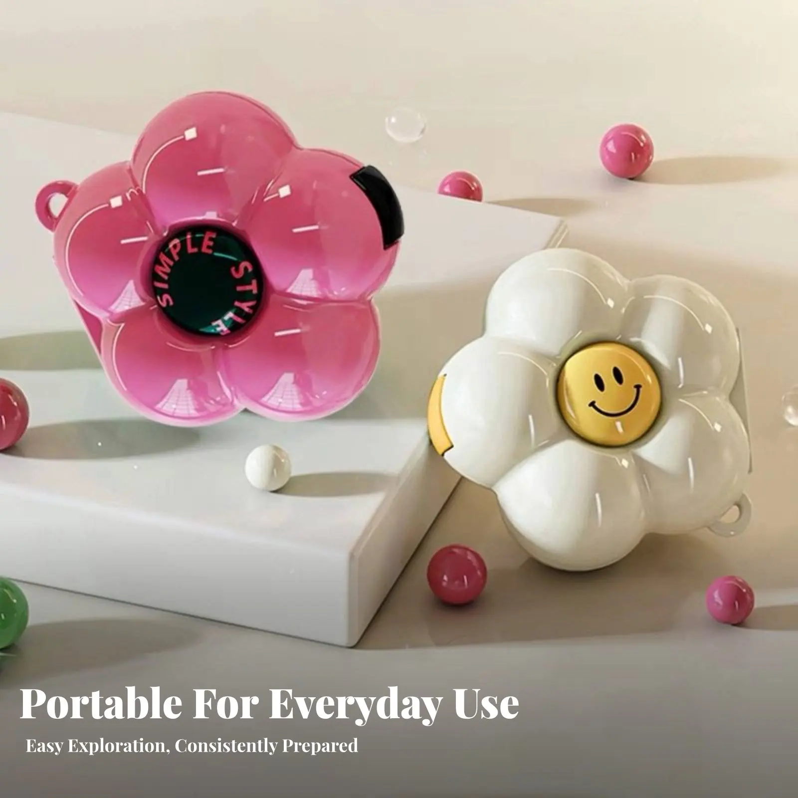 

Rotating Weekly Box Floral Design Pharmaceuticals Organizer Portable Waterresistantresistant Closure for Patients