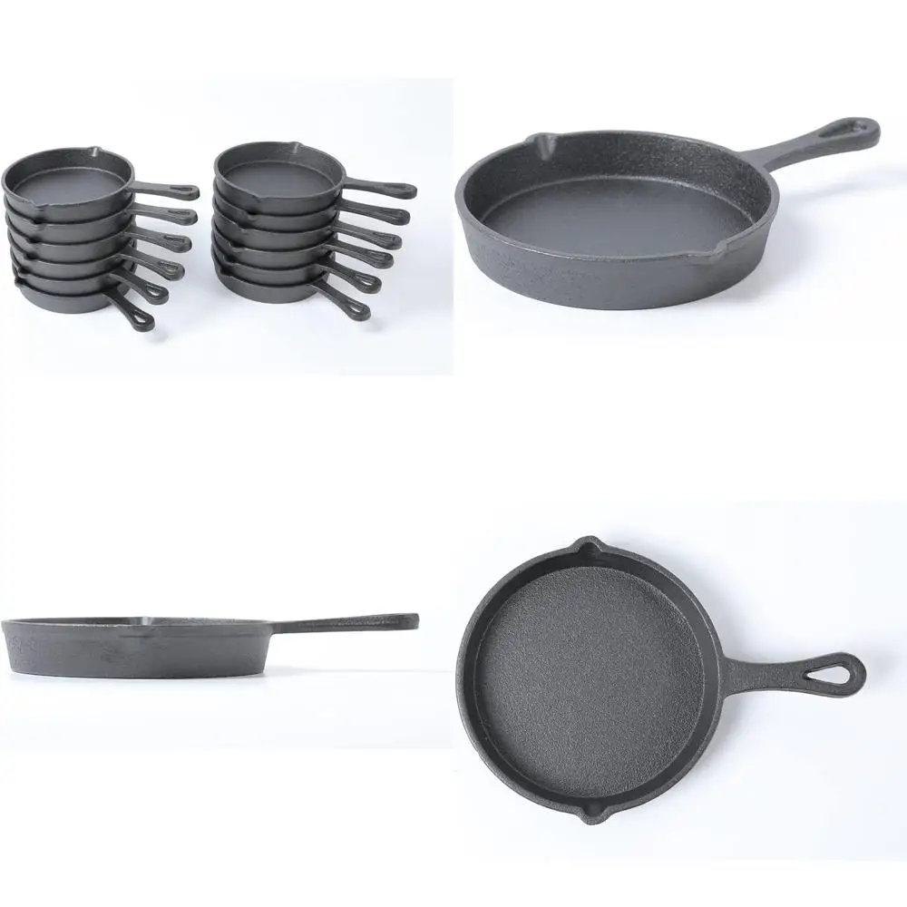 

Preseasoned Cast Iron Mini Skillet, 5.3 Inch Diameter, Set of 12, Round, Black