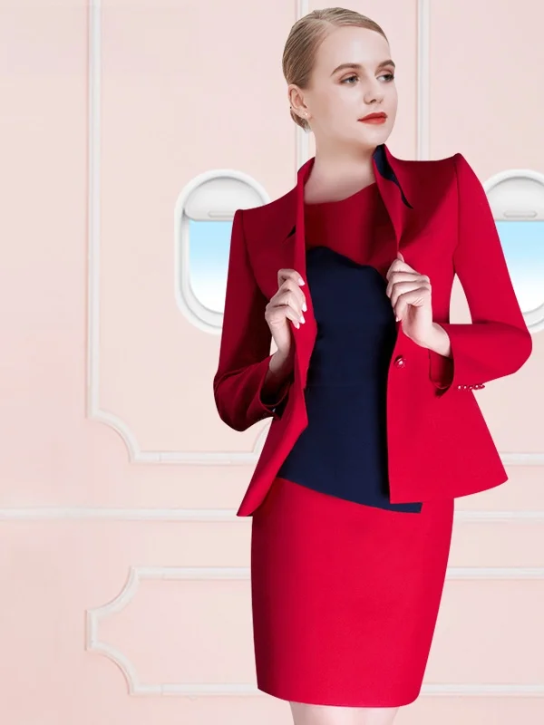 

Professional Club Aviation Flight Female Hostess Uniforms Workwear Long Sleeve Polyester Suit Set for Casino And Driving