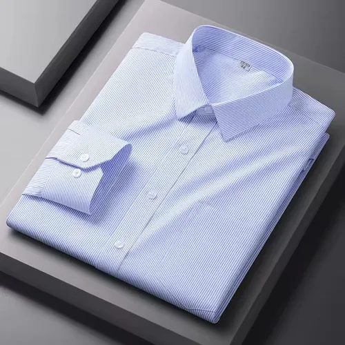 Imagen 1 del producto Camisas formales de S-5XL para hombre, camisa blanca Social de manga larga para oficina, Color sólido, a rayas, antiarrugas, a la moda, con bolsillo de negocios