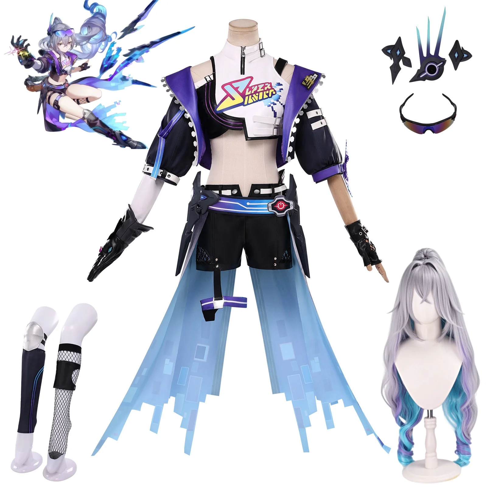 

Honkai Star Rail Silver Wolf SP LV.999 Cosplay Costume Wig Halloween Party Suit