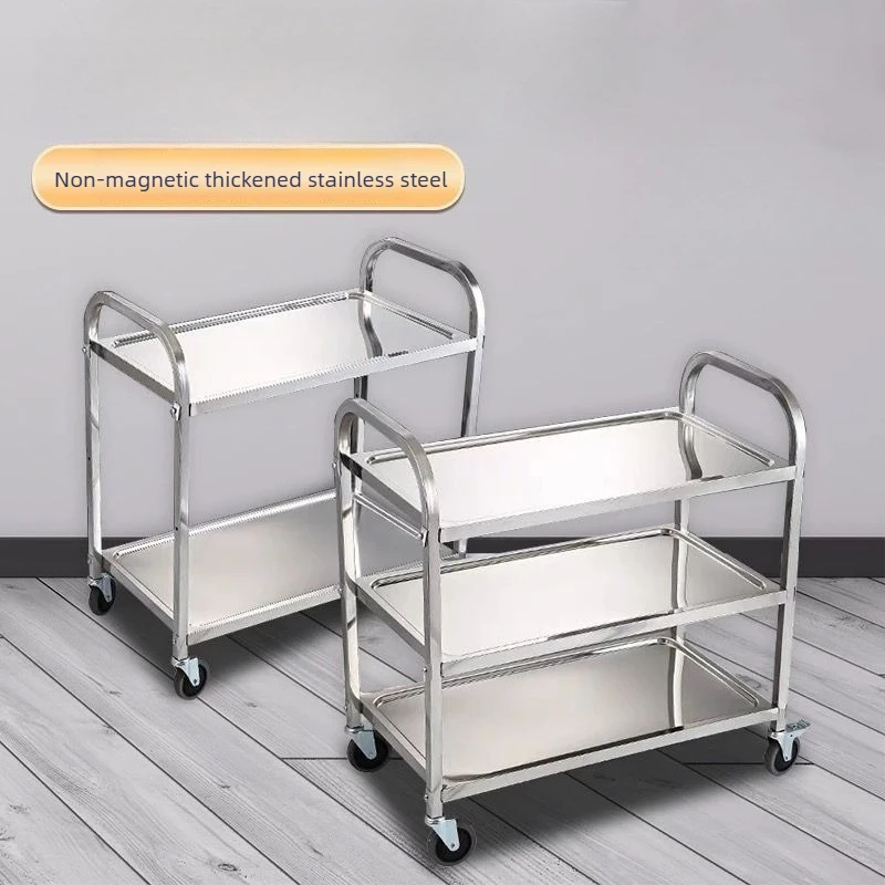 

Stainless Steel Trolley Heavy Duty Food Cart Hotel Serving Wagon Restaurant Storage Collection Truck Mobile Utility Rack