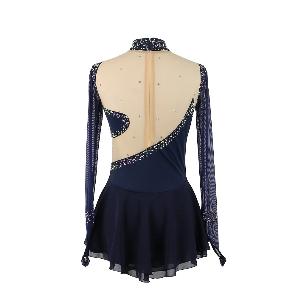 Zagitova-vestido de patinaje artístico para mujer y niña, ropa de patinaje sobre hielo, manga larga, verde salvaje con diamantes