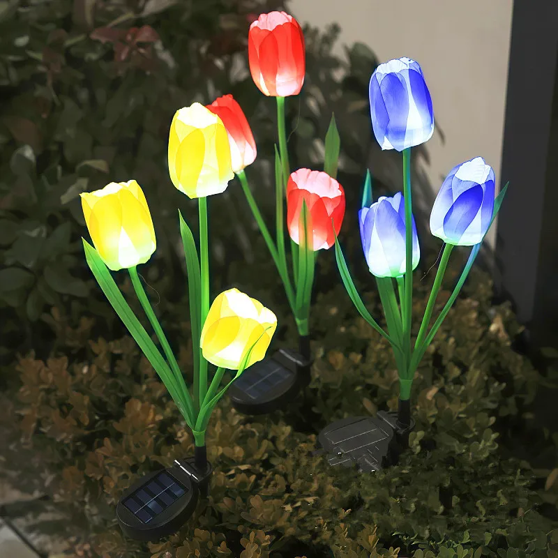 

Solar Powered Tulip Flower Yard Decoration Lamp Unique Outdoor Landscape Lighting For Garden Pathway Lawn Stake Lights N01