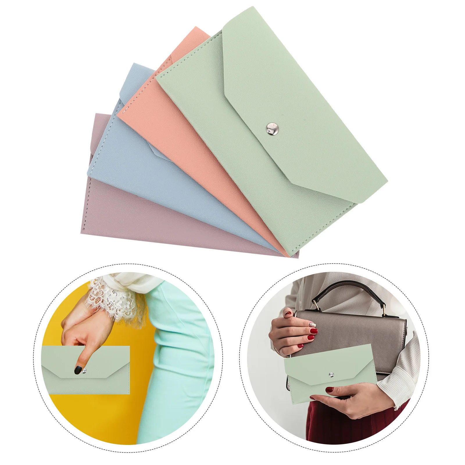 

4Pcs PU Card Holder Wallet Cash Envelope Slim Minimalist Money Pouch Clutch Wallet Business Travel Organizer Money Bag