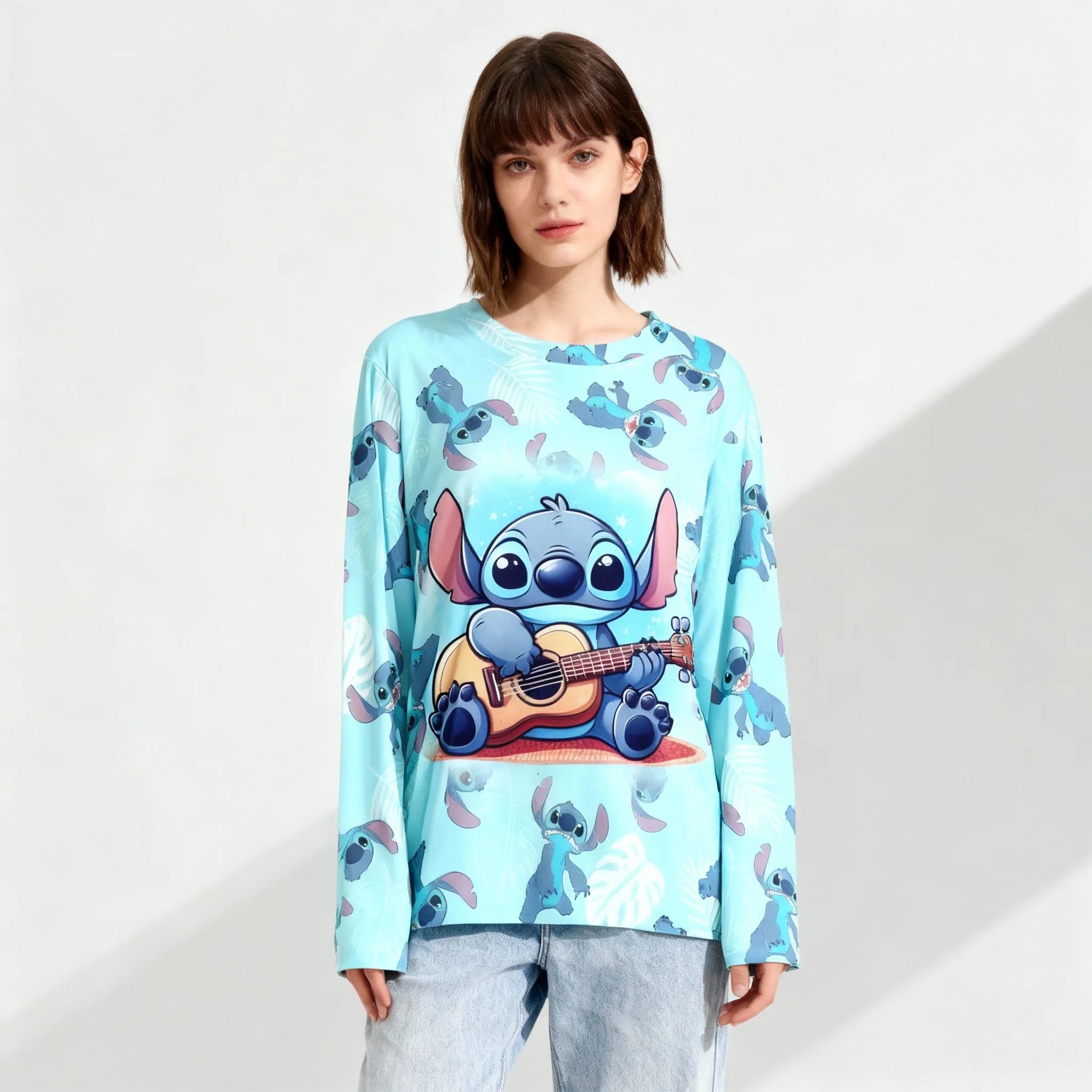 Autumn/Winter Disney Animation Series Mickey Friends Stitch Long Sleeve T-shirt Street Oversized Women Adult Children Same Style