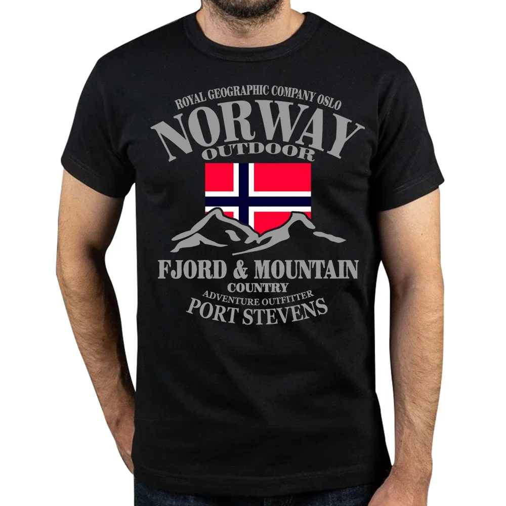 Summer Norway Flag Fjord Mountain T Shirt Crazy Men's Shirt Cotton Crewneck Euro Size Short Sleeve Funny T-shirts