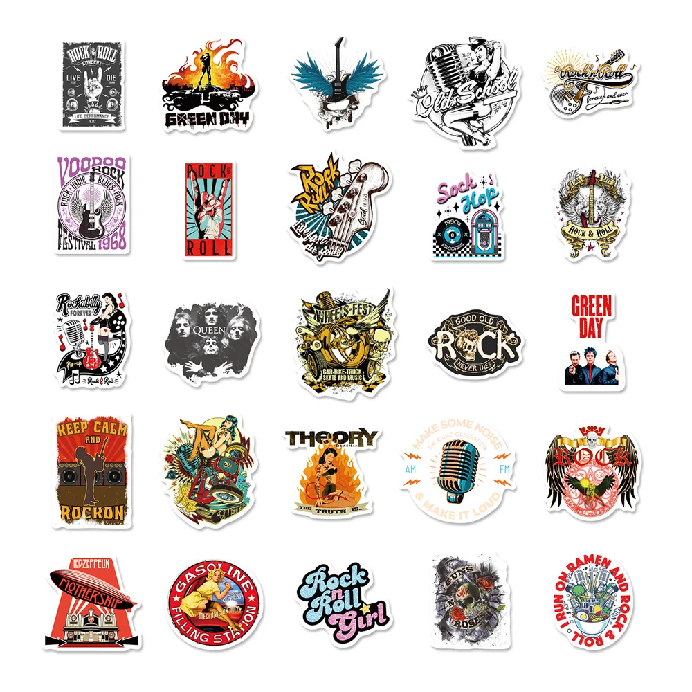 50pcs Vintage HEAVY METAL Rock Stickers For Guitar Journal Ipad Stationery Scrapbooking Supplies Aesthetic DIY Sticker Pack