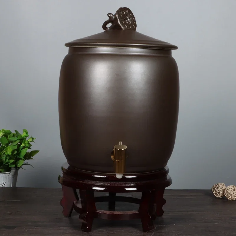 Jingdezhen ceramic ceramic water tank 10kg 15kg household pure water bucket tea storage tank cold kettle with lid