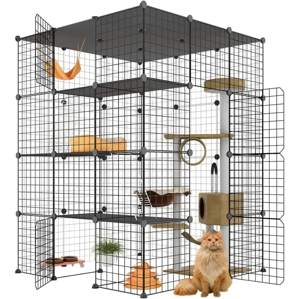 

Large cat cage, indoor cat fence with balcony, detachable DIY cat game fence, large exercise area, ideal choice for 1-3 cats