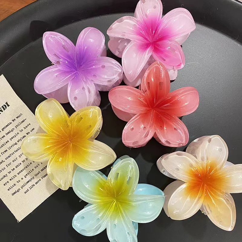 Zes Kleuren Gradiënt Bloem Haaraccessoires Set Strandstijl Haarspelden Bloemklauwclips Zomerbloem Haarspelden Hawaiiaanse Stijl