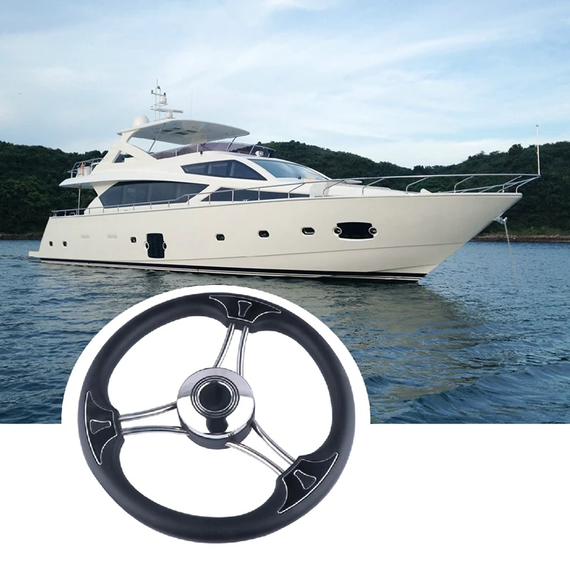 13Inch Boat Steering Wheel Stainless Steel Black Foam 3 Spoke Heavy Duty Marine Boat Replacement Parts Marine For Marine Yacht