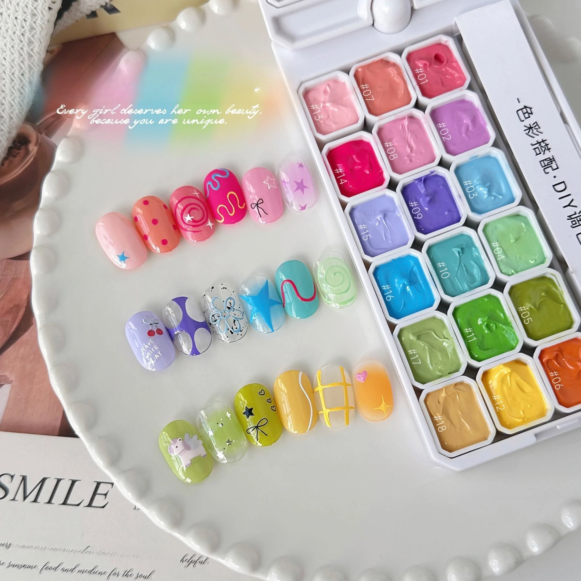 

18 Colors Patting Painting Gel Nail Polish UV LED Soak Off Gel Varnishes Gradient Pat Gel Palette Blooming Transfer Design