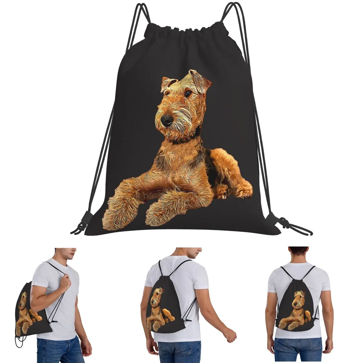 Airedale Terrier Beautiful Dog Backpacks Portable Drawstring Bundle Pocket Sundries Bag Book Bags for Travel Students