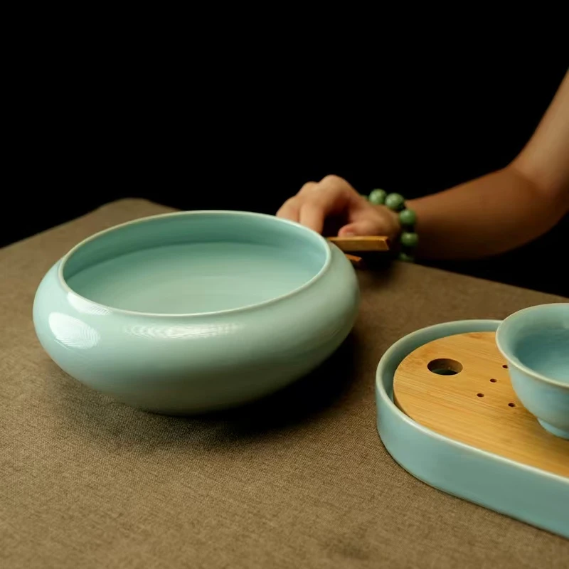 Ru Porcelain Sky Blue Glaze Ru Kiln Tea Tray Tea Washer Tea Sea Clear Round Tea Washer Large Writing Brush Washer