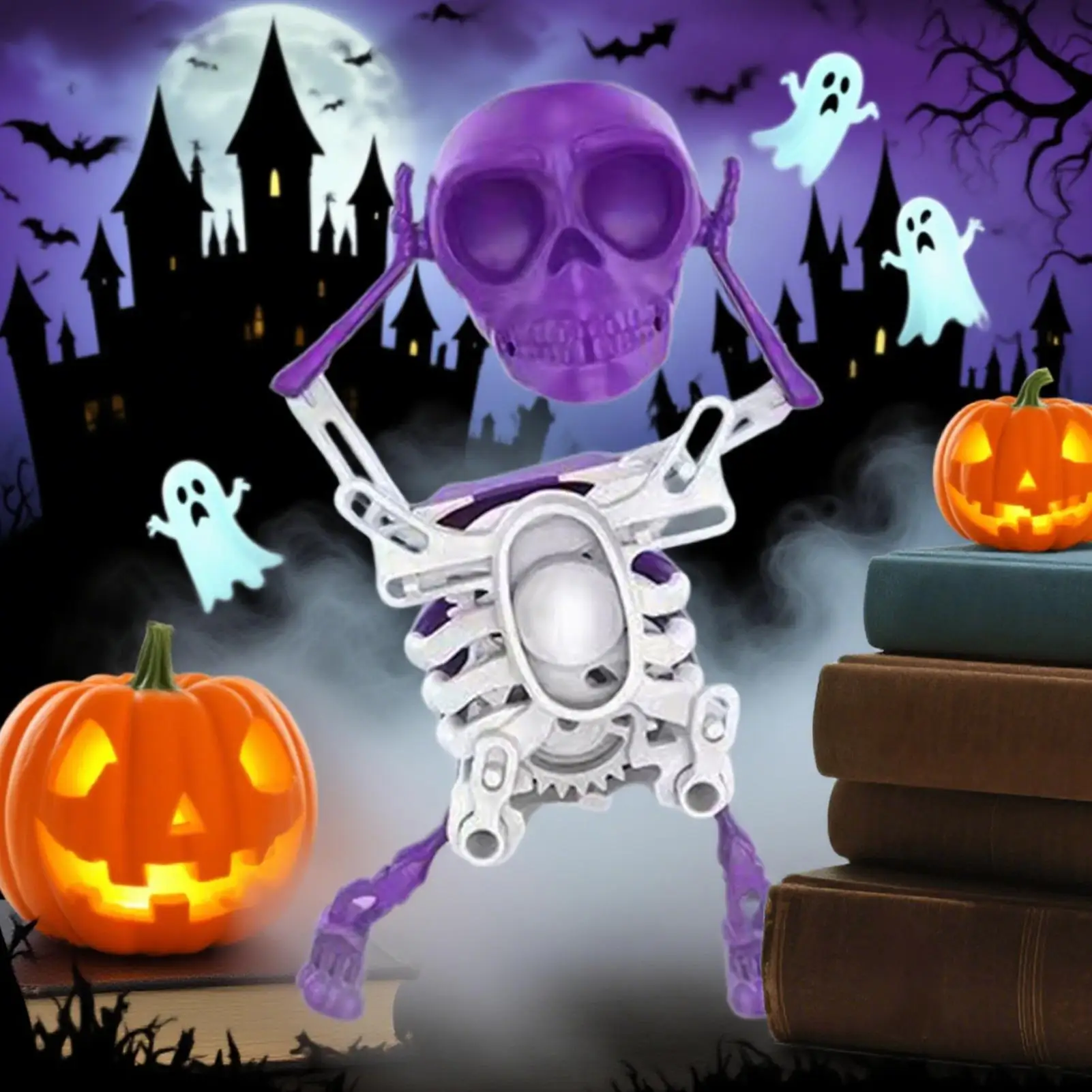 Skeleton Toy Wind Up Swinging 3D Printed Skeleton Model For Kids Desktop Decoration Halloween Clockwork Skull Toy For Kid Room