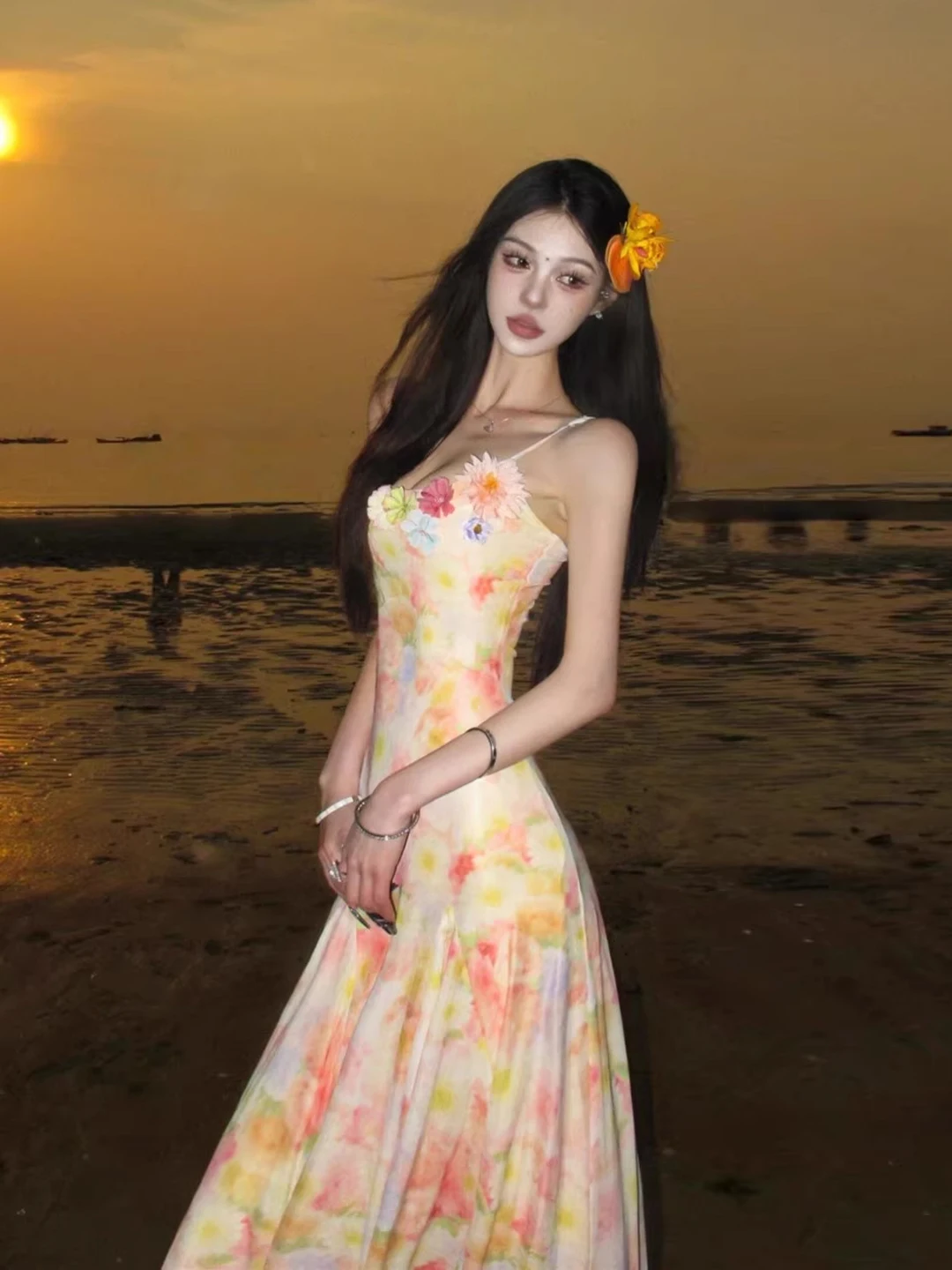 Praia foto adequada linha a dr estampa floral ter ne saia longa leve chiffon verão vaion sle feminino dr