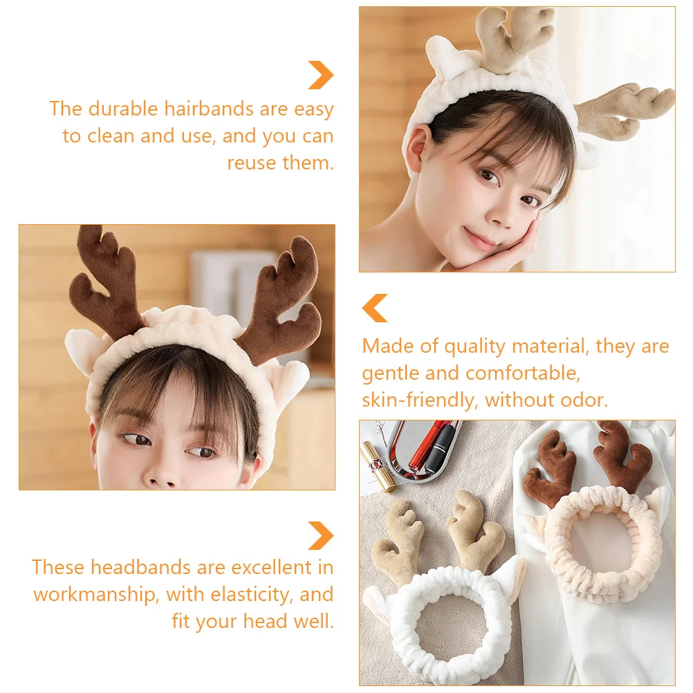 

2pcs Headbands Women Antlers Hair Bands Coral Fleece Elastic Hair Bands Face Washing Yoga Reusable Headband for Women