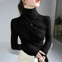 2023 Pleated High Neck for Women Blusas Clothes for Women Tops Shirts Blouses 2