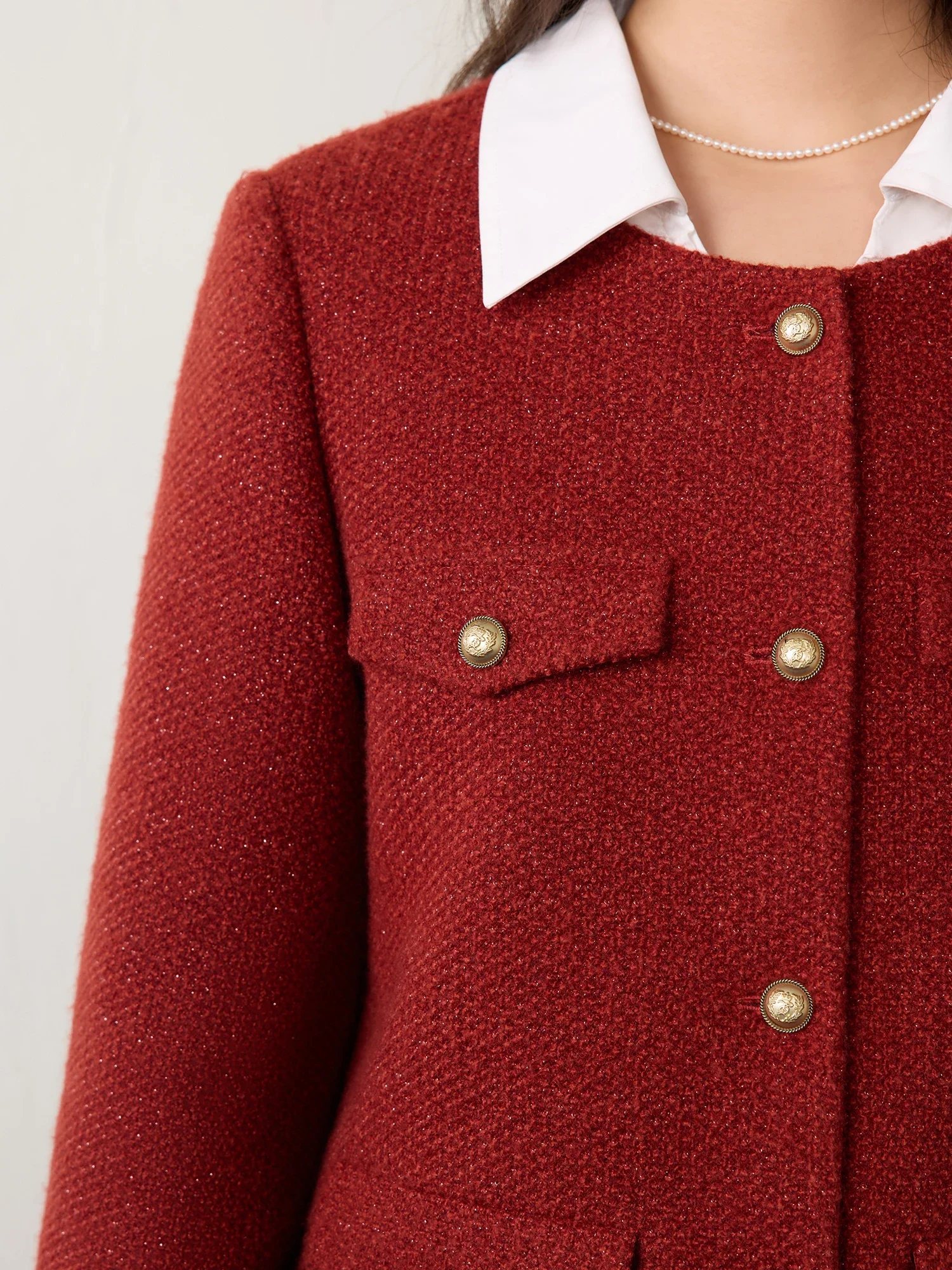 DUSHU Kerstmis Nieuwjaar Rood pak voor dames 2025, winter nieuw ontwerp, elegante Hepburn-stijl, driedelig rokpak, chique outfitset