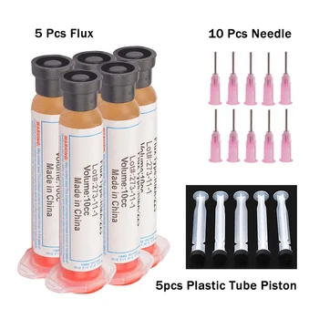 5 قطعة 10cc لحام لحام لصق تدفق الشحوم مع 10 قطعة إبرة RMA223 RMA-223 ل رقائق LED بغا SMD PGA PCB DIY بها بنفسك أداة إصلاح